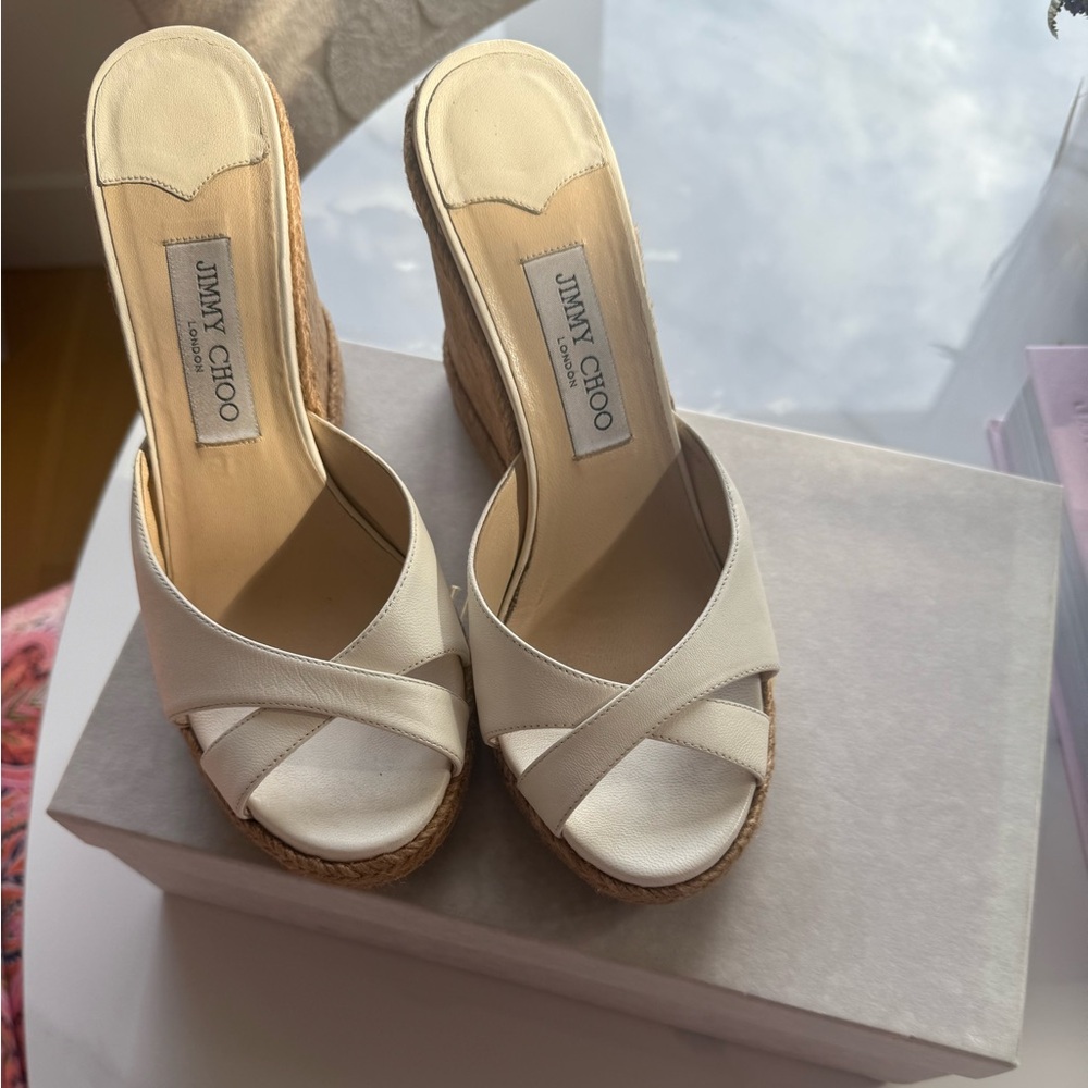 Jimmy Choo Off-White Wedges with Cork Platform